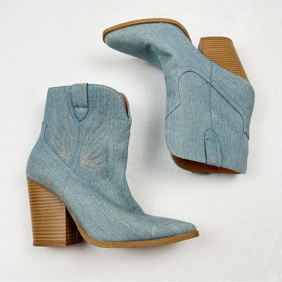 Denim Western Pointed Toe Boots - Picture 1 of 9